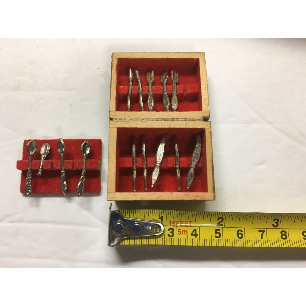 Dollhouse miniature silverware chest with flatware MSR Taiwan Knives Forks Spoon
